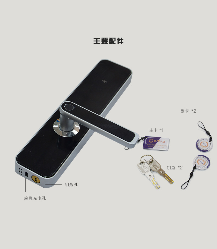 歐尚P21藍牙智能鎖配2把鑰匙，一張主卡，兩張副卡