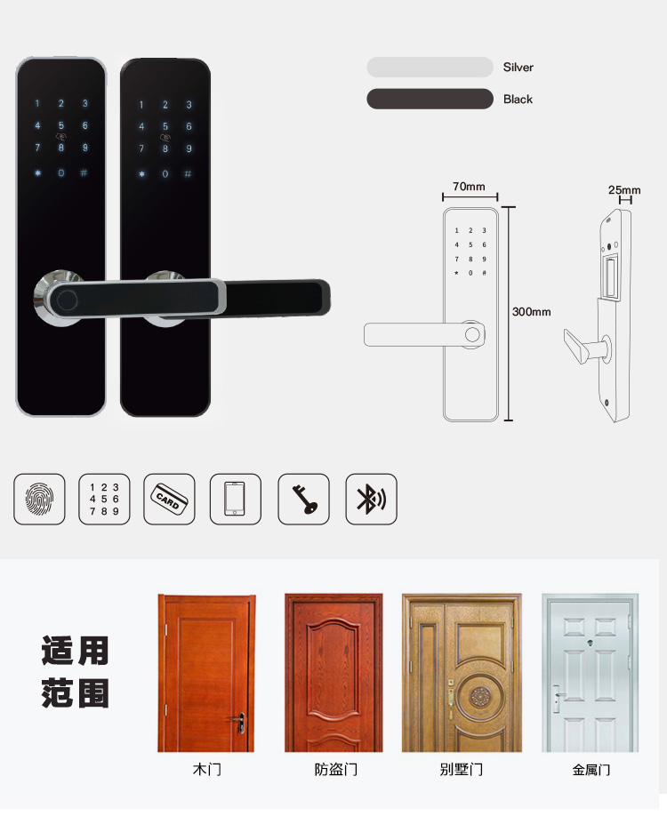 歐尚P21藍牙智能鎖產品尺寸圖片
